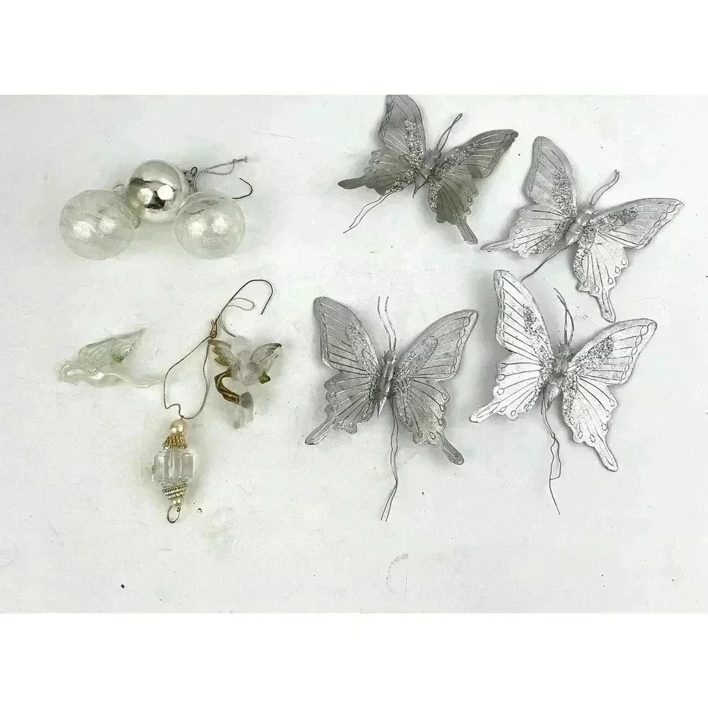 VTG Lot of 10 Mercury Glass Ornaments Butterflies‎ Cherub Bird Holiday Christmas
